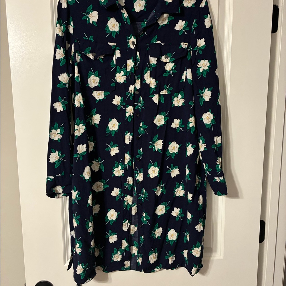 Draper James Navy Floral Long-Sleeve Shirt Dress